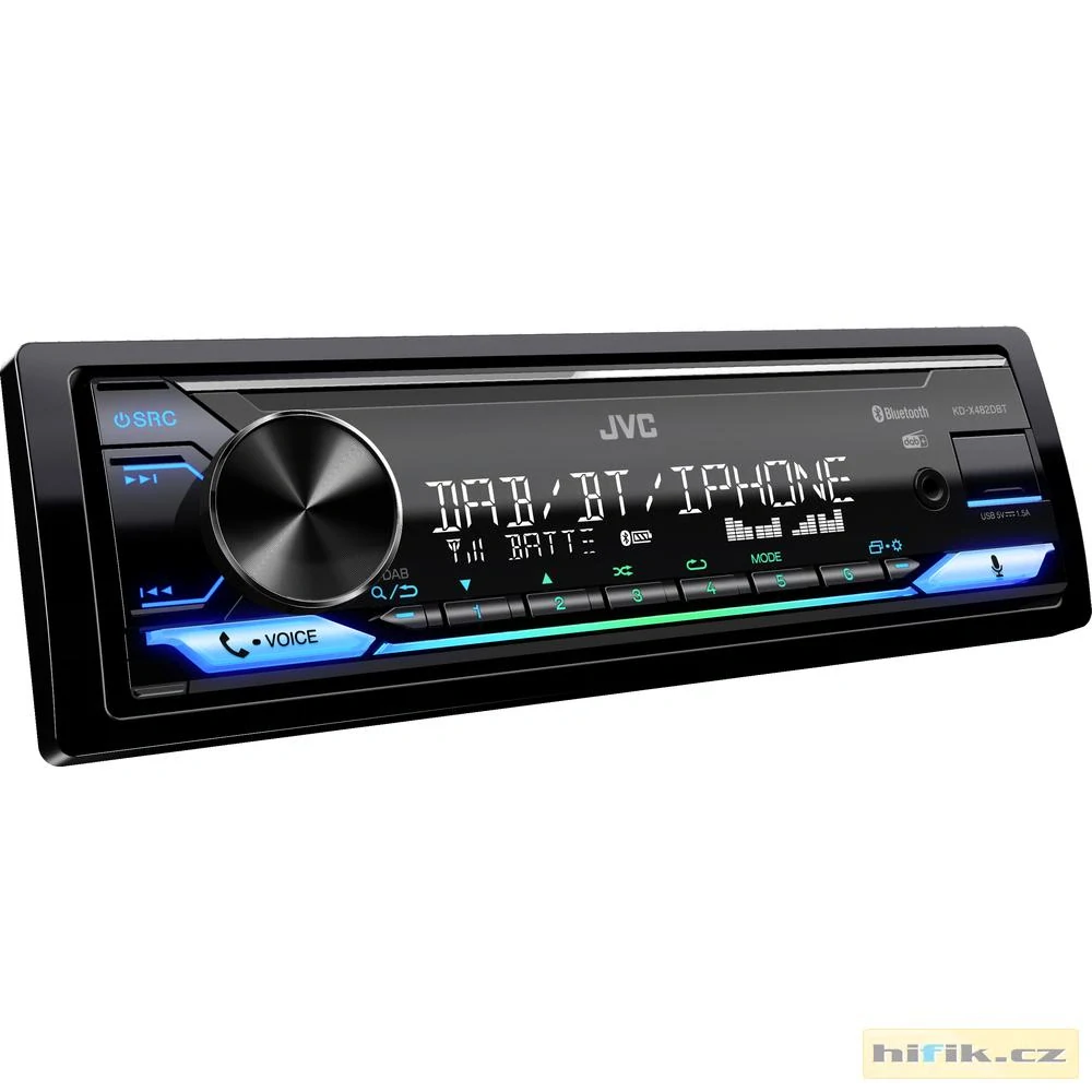 JVC DAB+ / FM autorádio bez mechaniky/Bluetooth/USB/AUX/odním.panel/multicolor KD-X482DBT