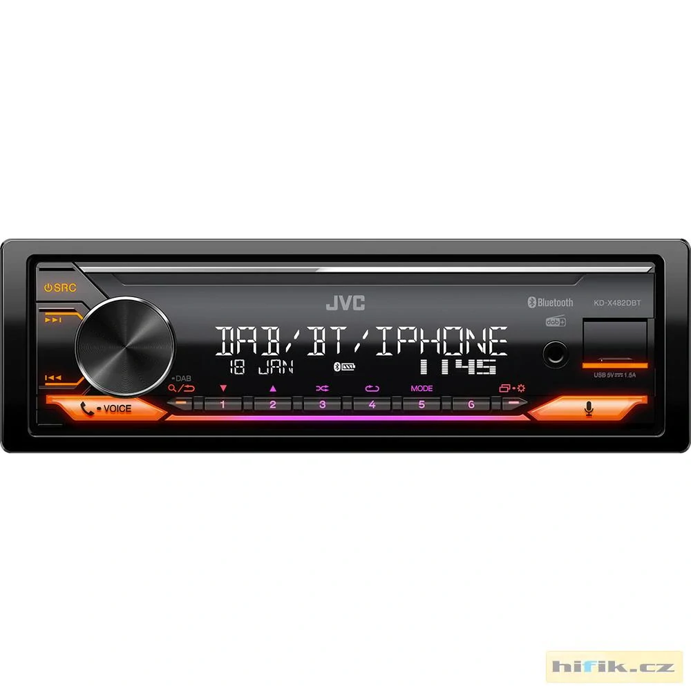 JVC DAB+ / FM autorádio bez mechaniky/Bluetooth/USB/AUX/odním.panel/multicolor KD-X482DBT
